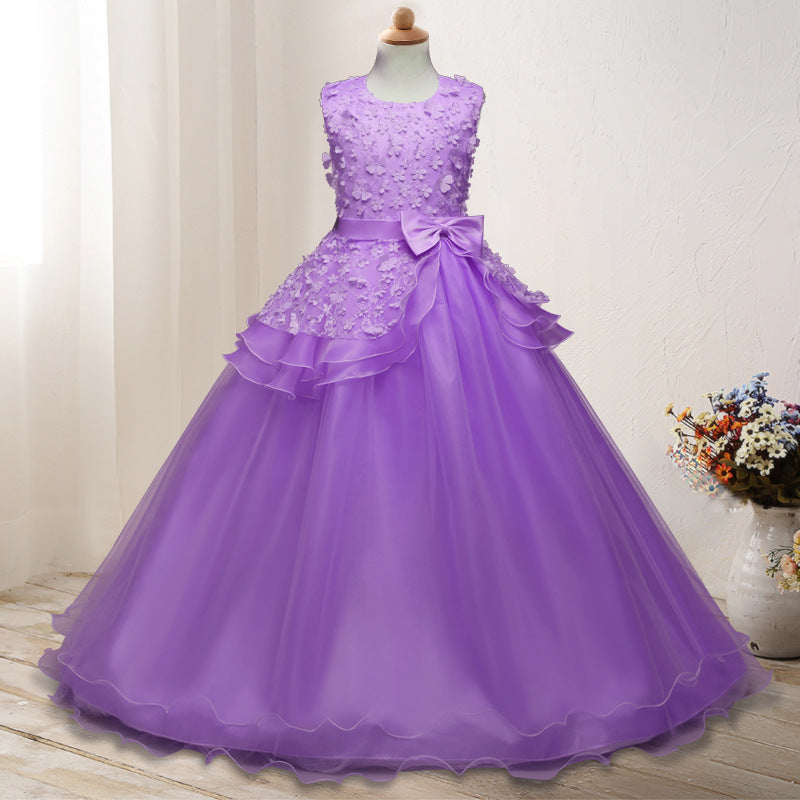 First Communion Dress Vestidos De Primera Comunion Lace Ball Gown Girl Party Princess Pageant Gown Children's Embroidery Dress Bow