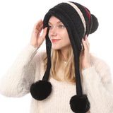 Women Winter Hats Autumn and Winter Fleece-Lined Thermal Ball Knitted Hat