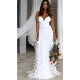Women Lace Wedding Dress Fashion Women's Wear Sexy Deep V Strap Dress