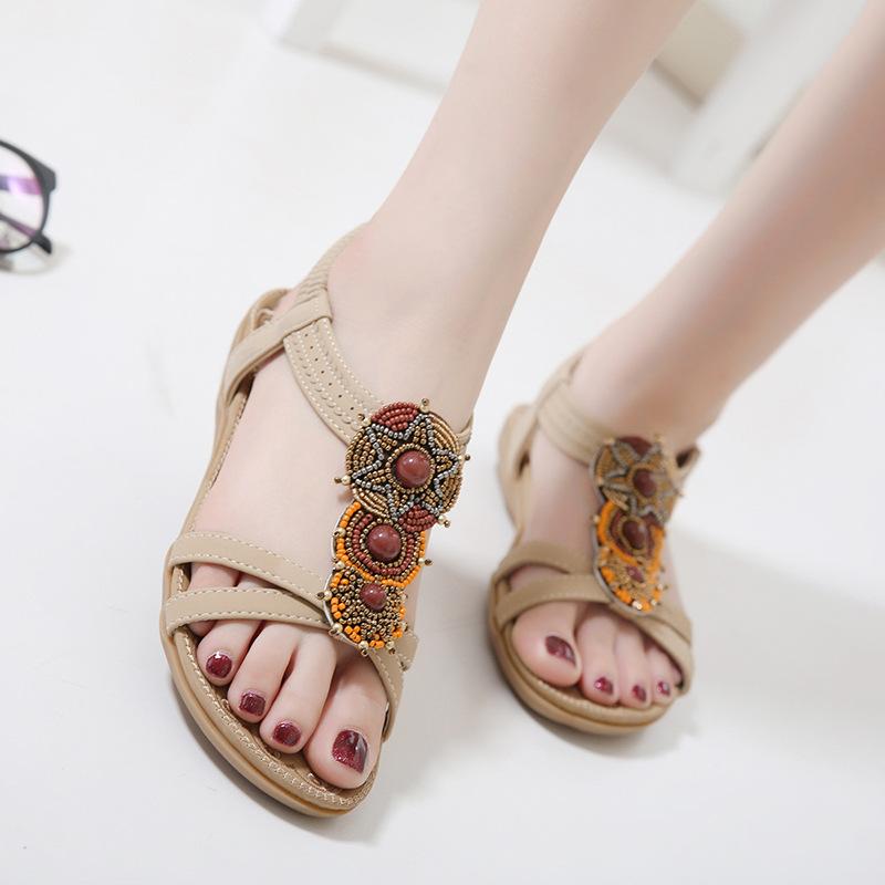 Fancy Sandals Summer Bohemian Vintage Beaded Large Size Flats Beach Shoes