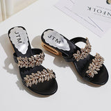 Women Open Toe Sandals Flats Fashion Rhinestone Square Heel Mid Heel Open Toe Plus Size Slippers