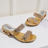 Women Open Toe Sandals Flats Fashion Rhinestone Square Heel Mid Heel Open Toe Plus Size Slippers