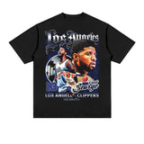 Paul George Shirt Vintage Basketball Star Printed Short Sleeve T-shirt Loose Distressed round Neck