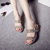 Women Open Toe Sandals Flats Fashion Rhinestone Square Heel Mid Heel Open Toe Plus Size Slippers
