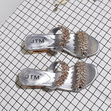 Women Open Toe Sandals Flats Fashion Rhinestone Square Heel Mid Heel Open Toe Plus Size Slippers