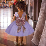Toddler Girls Sequin Gown Dress Bow Children Shirt Girls Lace Sleeveless Yarn Princess Gown Dress