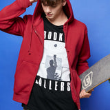 Black Zip Up Hoodie Solid Color With Fur Zip Sweatshirt Male And Female Couples Wear Group Clothes Sportswear