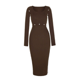 Women Spring Dress Solid Color Long Sleeve Knitted Tight Dress Split Skirt Suit Detachable Design