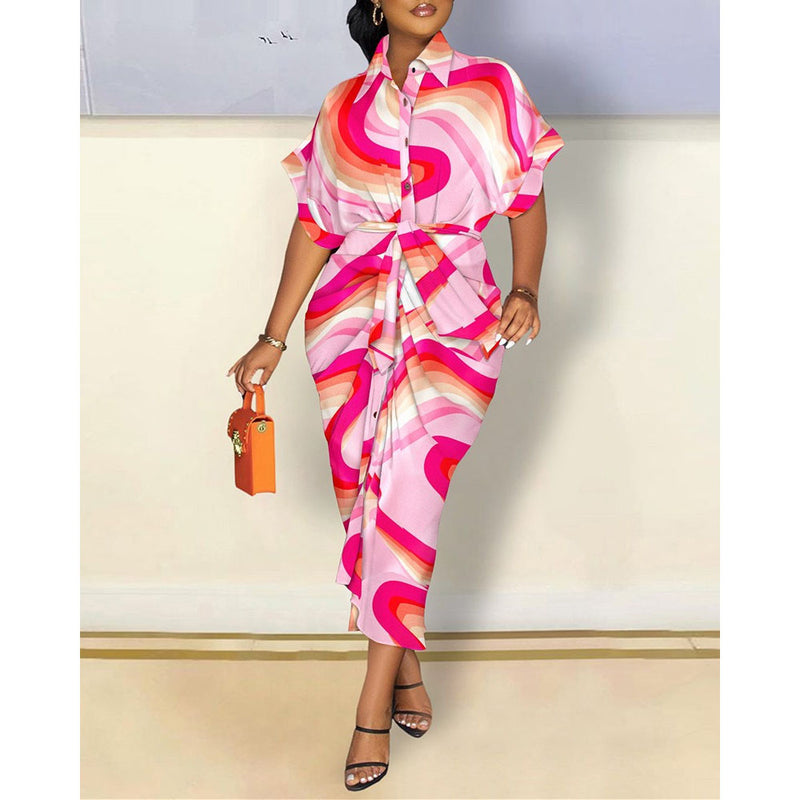 Nina Parker Graffiti Dress Long Sleeve Button Shirt Dress