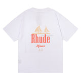 Rhude T Shirt Sailboat Print Hip Hop Men and Women Couple Style