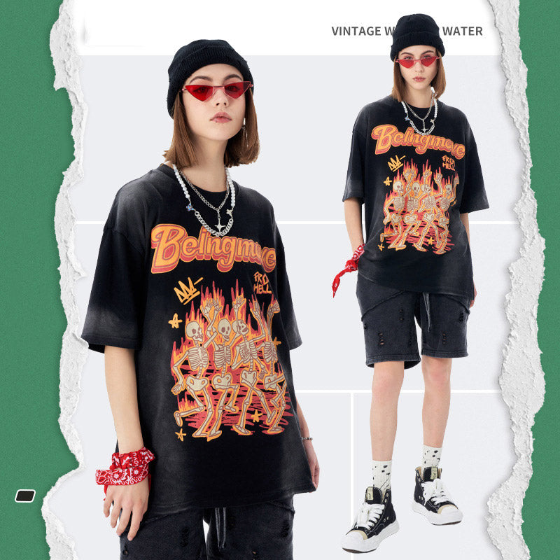 Preppy Aesthetic T Shirt Men's Summer Vintage Print Short Sleeve