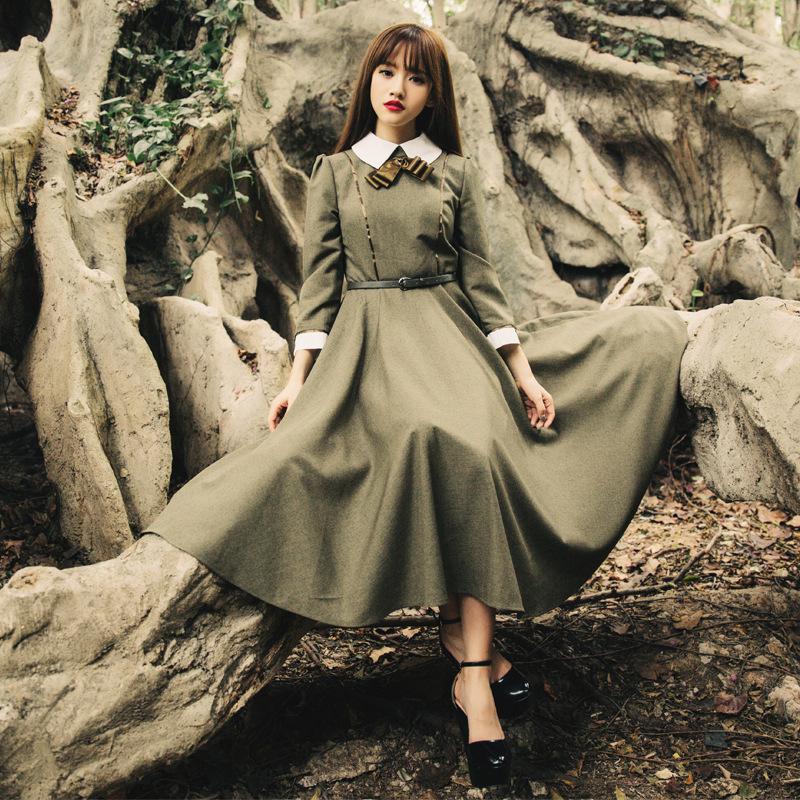 Spring Retro Mid-Length Dress Dress  Cottagecore Academia Fashion Dresses