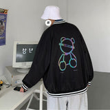 Men Sweatshirts Reflective Printed Baseball Uniform Jacket Men Baggy Coat