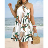 Nina Parker Graffiti Dress off-Shoulder Halter Lace-up Loose Dress
