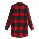 Women Fall Outfits Fall Mid-Length Plaid Coat Lapel Single Breasted Top