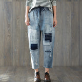 Women Patchwork Jeans Spring Plus Size Loose Ripped Jeans