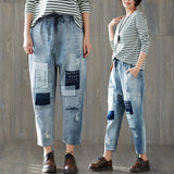 Women Patchwork Jeans Spring Plus Size Loose Ripped Jeans