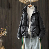 Women Winter Coats Puffer Jacket Down Coat Autumn and Winter Artistic Stand Collar Short White Duck Down Coat