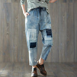 Women Patchwork Jeans Spring Plus Size Loose Ripped Jeans