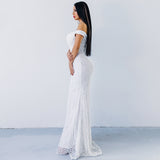 Burgundy Dresses For Wedding Sexy Sequined Tube Top Mopping Banquet Party Evening Dress Fishtail Dress