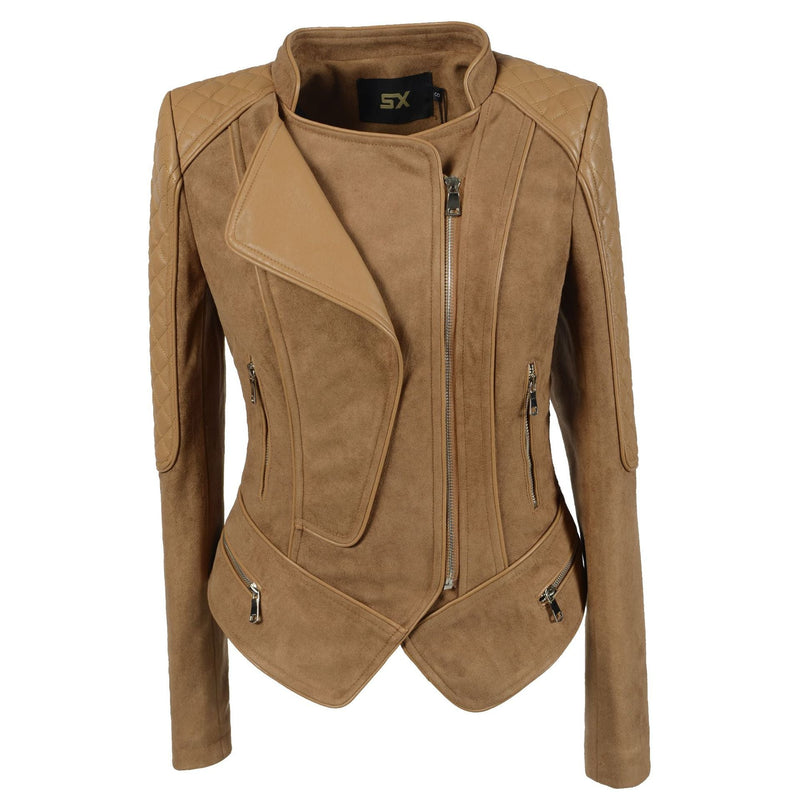 Leather Biker Coat Golden Leather Jacket Women Pu Jackets plus Size Slim Fit Short Coat