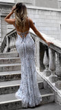 Bohemian Coachella Outfits Sexy V-neck Sequined Suspender Gown Dress
