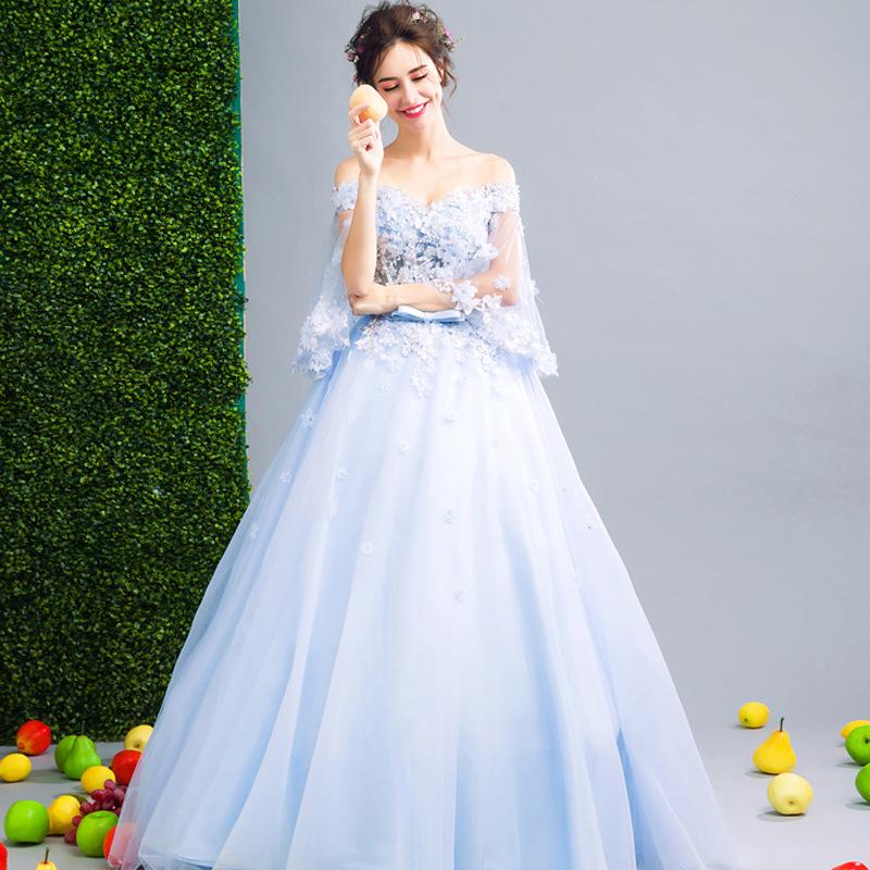 Women'S Evening Dress Ball Gown Princess Quinceanera Wedding Dresses Blue Petal Bridal Wedding Dress Toast Clothing Dinner Show Annual Meeting Dress