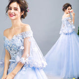 Women'S Evening Dress Ball Gown Princess Quinceanera Wedding Dresses Blue Petal Bridal Wedding Dress Toast Clothing Dinner Show Annual Meeting Dress