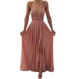 Mauve Dress Summer Fashion Sexy V-neck Low-Cut Sling Backless Chiffon Dress Bohemian Dress Women's Clothing