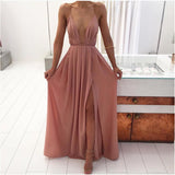 Mauve Dress Summer Fashion Sexy V-neck Low-Cut Sling Backless Chiffon Dress Bohemian Dress Women's Clothing