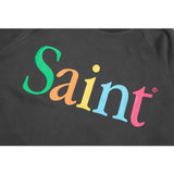 Saint Michael Hoodie Retro Distressed Graffiti Painted Print Loose