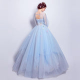 Women'S Evening Dress Ball Gown Princess Quinceanera Dresses Blue Long Sleeved Court