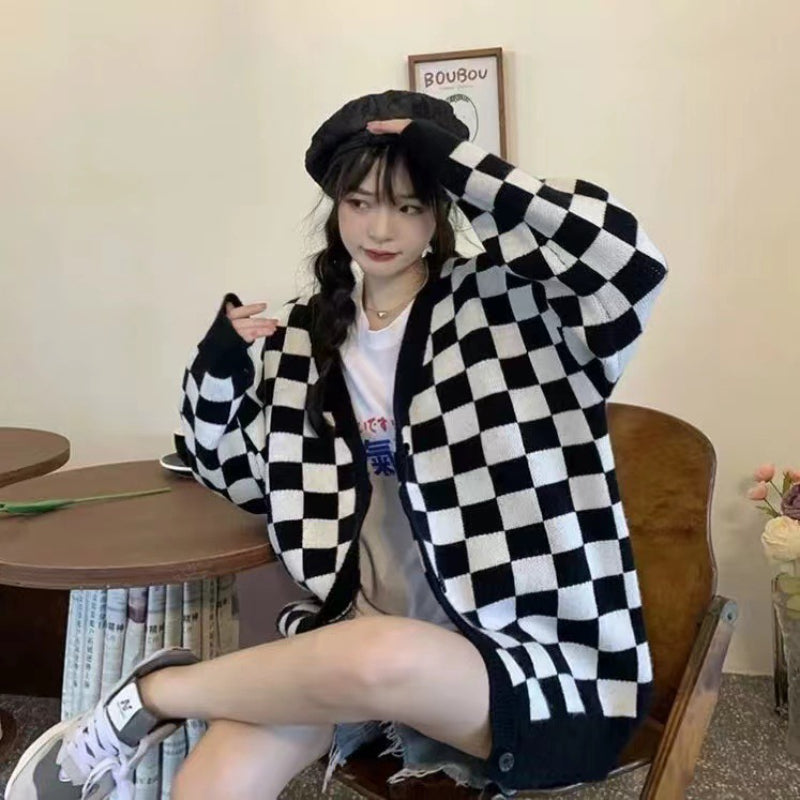 Preppy Aesthetic Sweater Sweater Coat Women's Spring and Autumn Loose Knitted