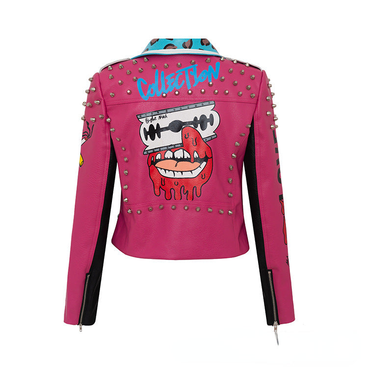 Punk Rock Jacket Motorcycle Leather Coat for Women