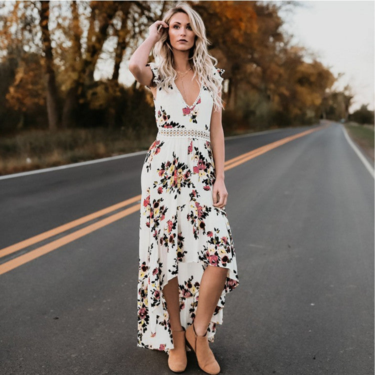 Emery Rose Dresses Irregular Swallow Tail Dress Hollow Backless Sweet Printed Dress