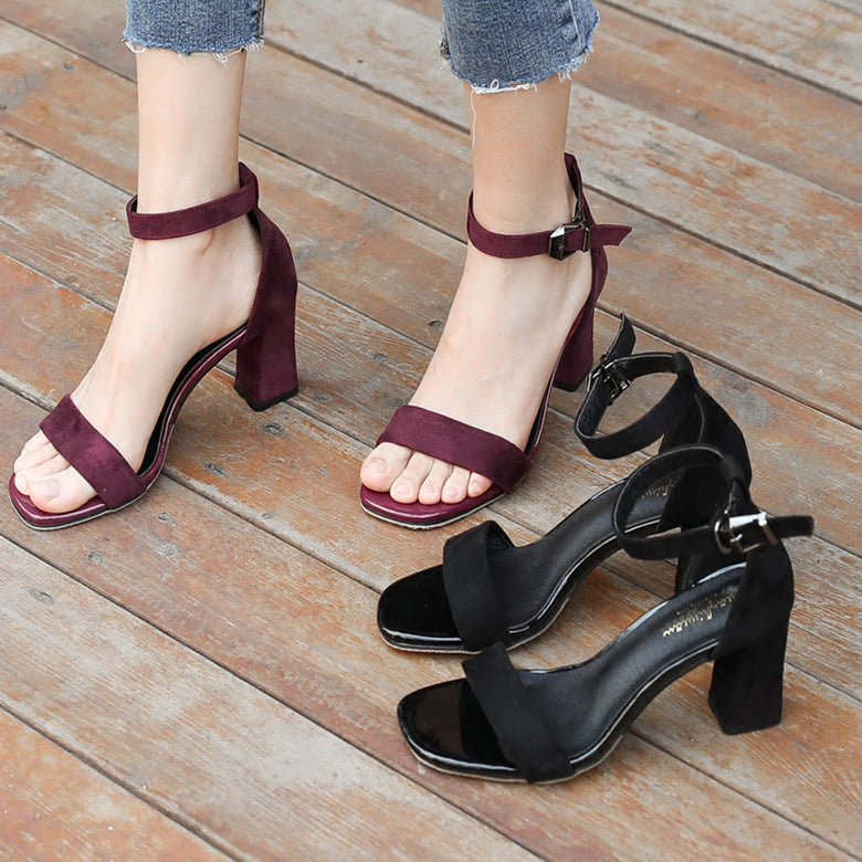 Nude Strappy Block Heels Sandals Roman High Heels