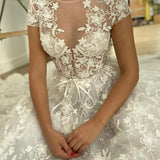 See through Wedding Dress Evening Wedding Dress Sexy Short Sleeve Wedding Gown