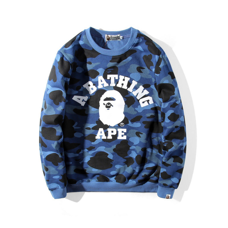 Shark Print Sweatshirt Men'S Youth Camouflage Brushed Sweater Autumn And Winter Cotton Plus Size Student Pullover Sweater