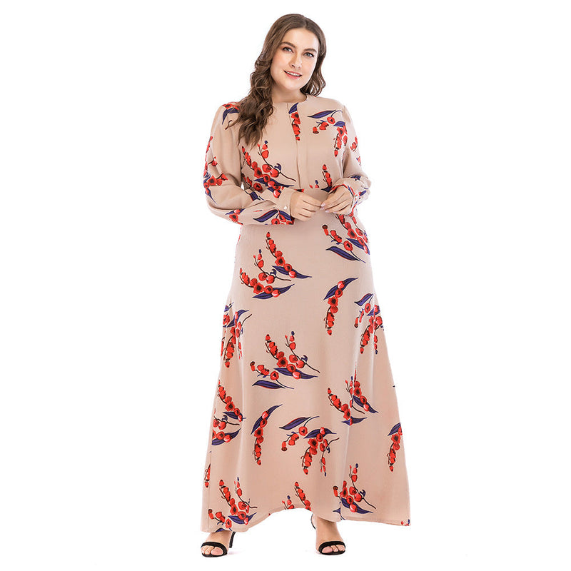 Muslim Women Stylish Kashibo Abaya Muslim Ladies Long Gown Islamic Clothing Jilbab Jalabiya Printed Long Sleeve Slim Fit Plus Size Dress