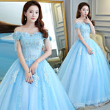 Women's Evening Dress Ball Gown Princess Quinceanera Wedding Dresses Light Blue Length Puffy Performance Costume Evening Dress Female
