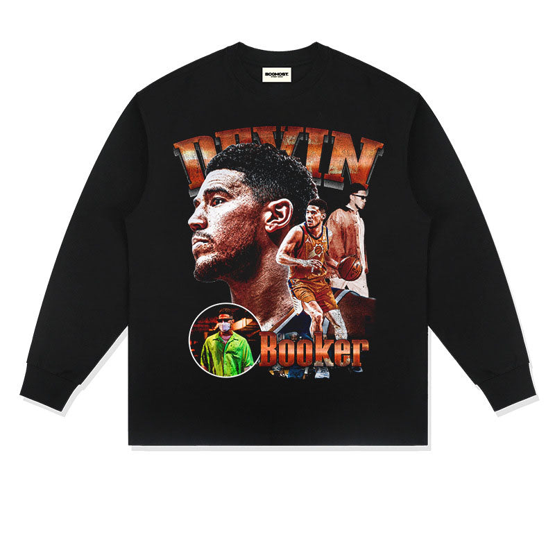 Devin Booker Shirt Devin Booker Printed Long-Sleeved T-shirt Distressed Cotton round Neck