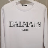 T Shirt Balmain Autumn and Winter Sweater Cotton Wool Loop Head Long Sleeve T-shirt Black and White Gilding Letters