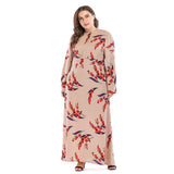 Muslim Women Stylish Kashibo Abaya Muslim Ladies Long Gown Islamic Clothing Jilbab Jalabiya Printed Long Sleeve Slim Fit Plus Size Dress