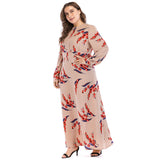 Muslim Women Stylish Kashibo Abaya Muslim Ladies Long Gown Islamic Clothing Jilbab Jalabiya Printed Long Sleeve Slim Fit Plus Size Dress