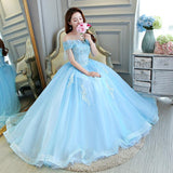 Women's Evening Dress Ball Gown Princess Quinceanera Wedding Dresses Light Blue Length Puffy Performance Costume Evening Dress Female