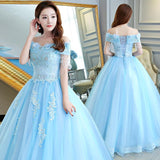 Women's Evening Dress Ball Gown Princess Quinceanera Wedding Dresses Light Blue Length Puffy Performance Costume Evening Dress Female