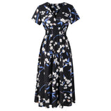 Emery Rose Dresses Chiffon Beach Dress Printed V-neck Short Sleeve Dress Bohemian Dress