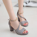 Nude Block Heel Peep Toe Roman Sandals