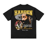 James Harden Shirt Harden Vintage Printed Short Sleeve T-shirt Top Heavy Small Neckline Pure Cotton