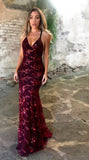 Bohemian Coachella Outfits Sexy V-neck Sequined Suspender Gown Dress